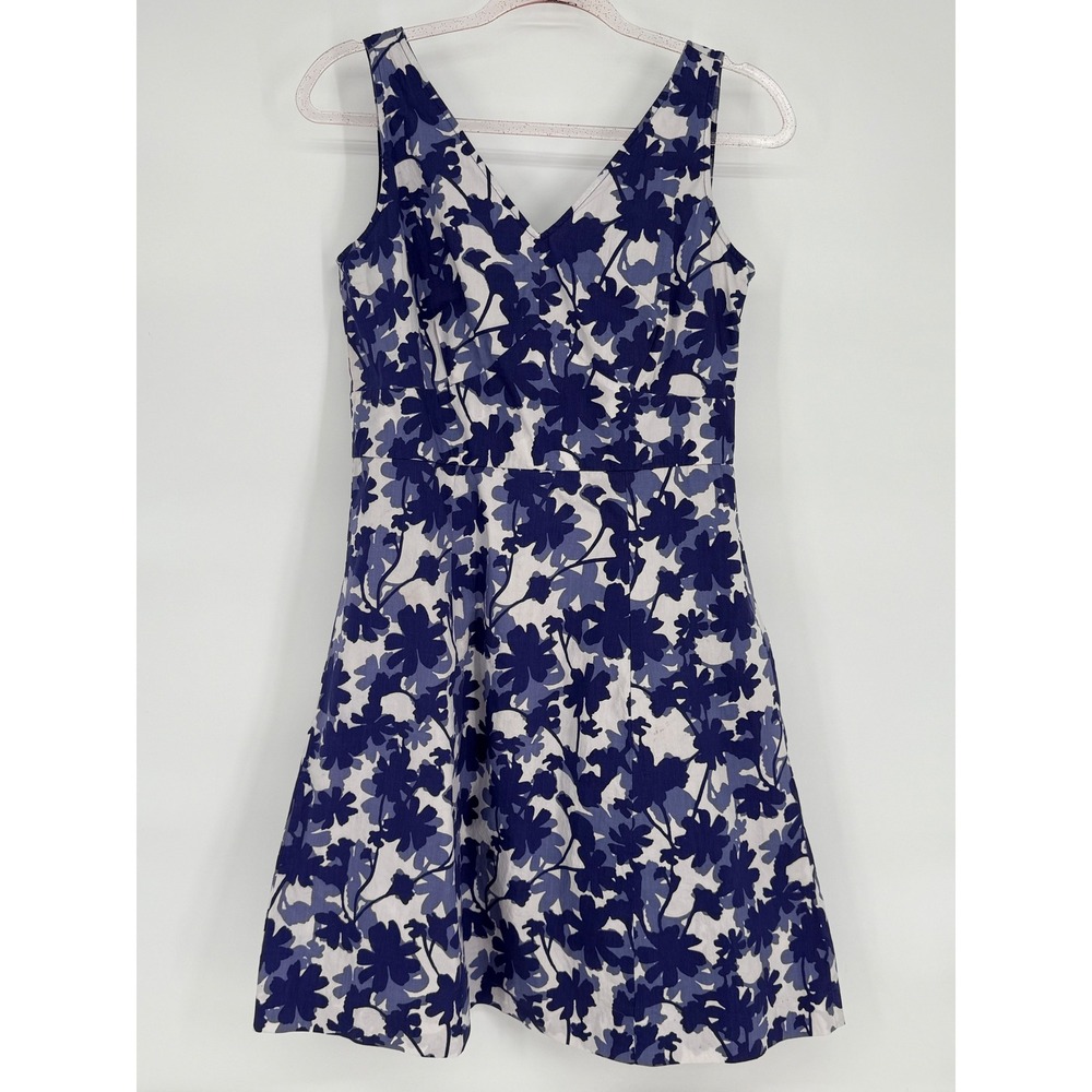 Bass Sz 6 Blue Floral Sleeveless Dress V-Neck A-Line Summer Casual Party‎